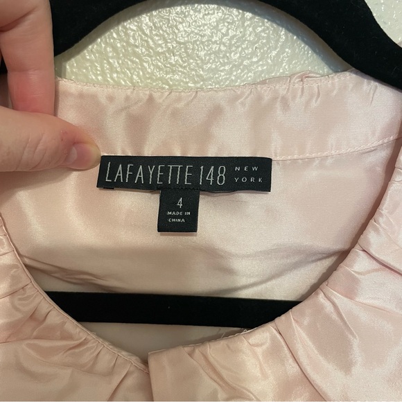 Lafayette 148 New York Silk Pink Sleeveless Blouse Ruffle Collar Bow Button Up - Picture 6 of 11